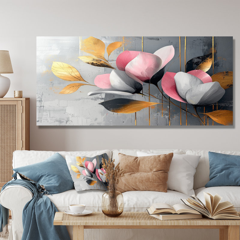 Medders - Floral Large Wall Art, H 28 po x l 60 po, Toile tendue sur cadre, Ne s’applique pas