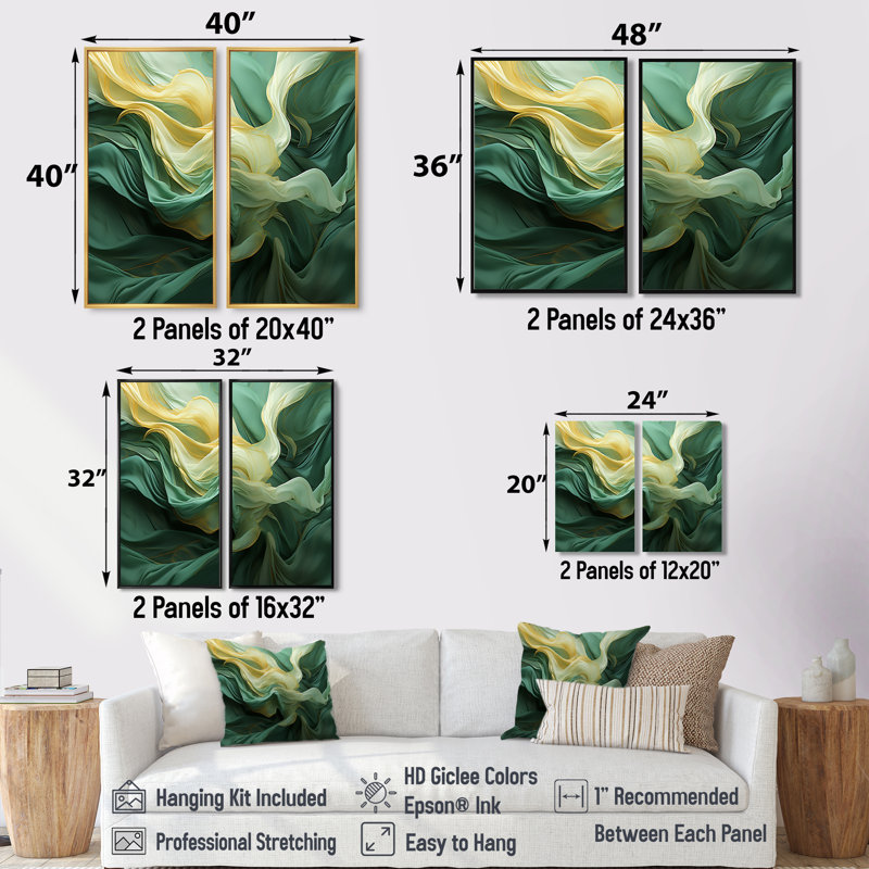 Décoration murale verte et jaune harmonieuse Chaos I - Collages abstraits surdimensionnés, 36" H x 48" W, White