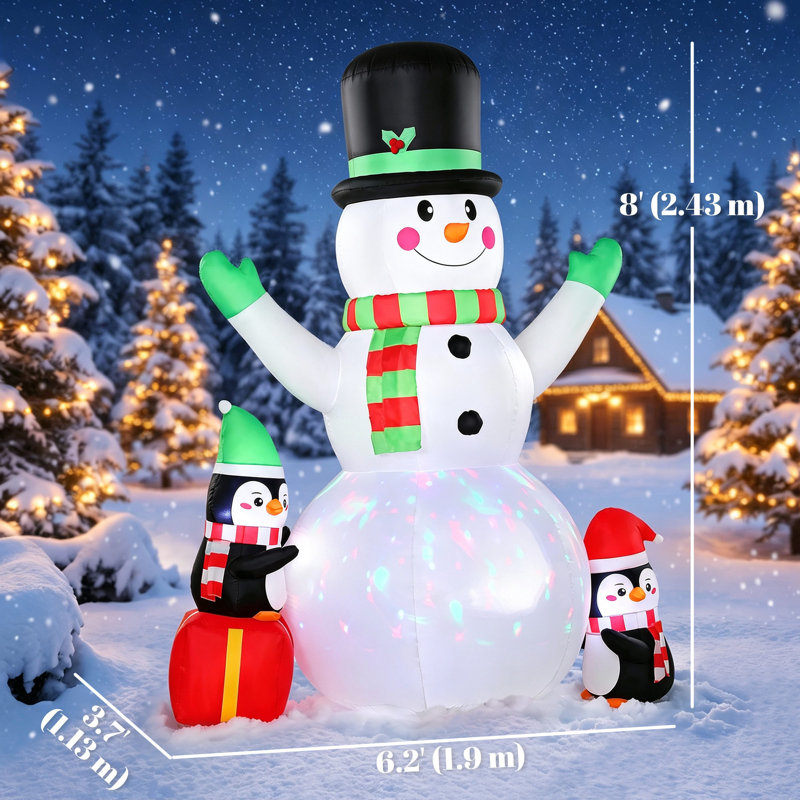 Bonhomme de neige gonflable de Noël de 2,4 m, décorations extérieures avec DEL