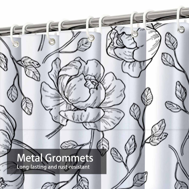 Rideau de douche imperméable à motif floral avec 12 crochets, L 72 po x l 84 po