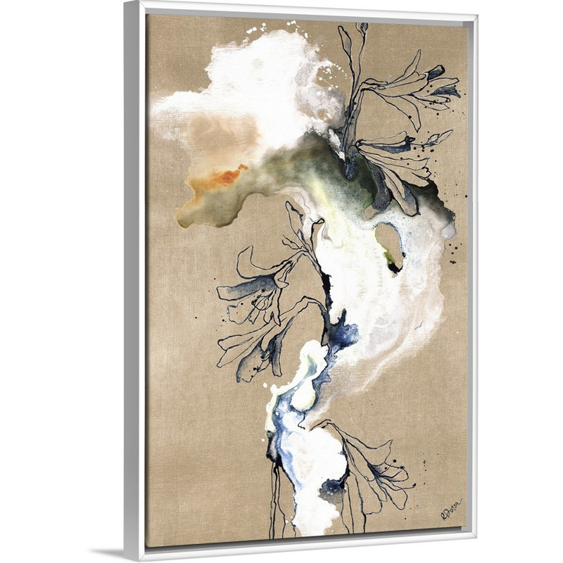 «Cursive Floral II», reproduction sur toile, Cadre flottant blanc, H 38 po x l 26 po x P 1,75 po