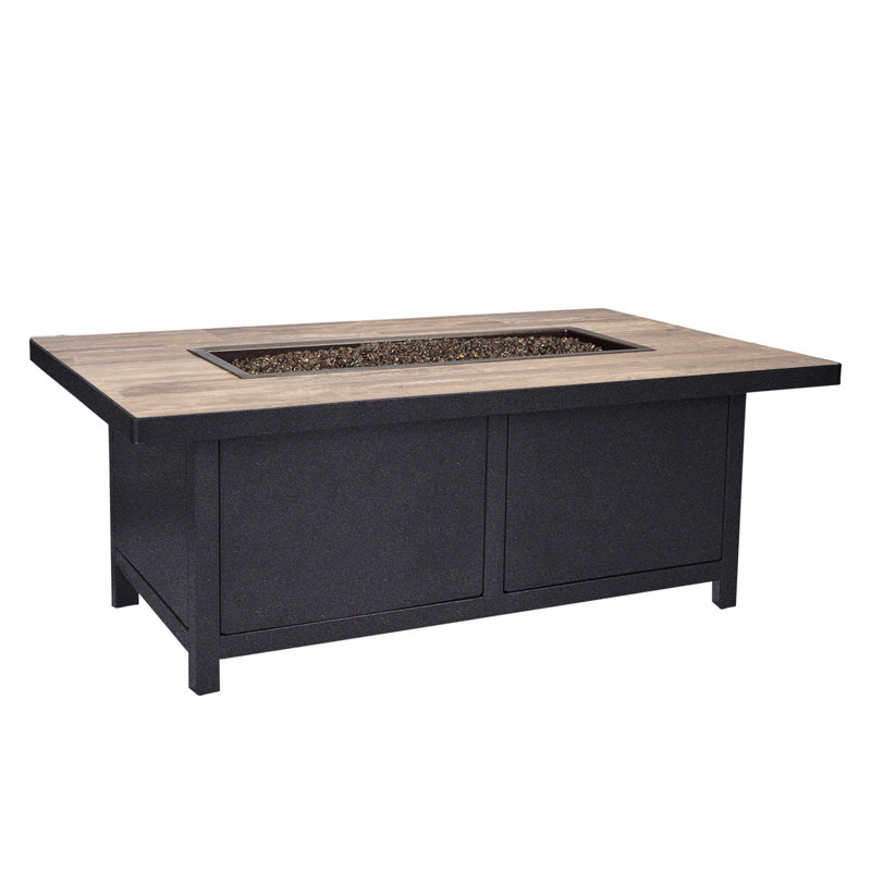 Elba Aluminum Outdoor Fire Pit Table, 19" H x 50" W x 30" D, Venice Beach, Graphite