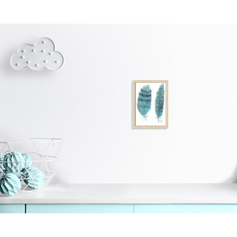«Feathers in Turquoise II», art encadré, H 15 po x l 11 po x P 1,18 po, Encadrement beige