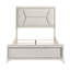 Grand lit moderne avec revêtement en chenille et tête de lit à DEL, qualité or blanc antique, structure en bois avec revêtement robuste
