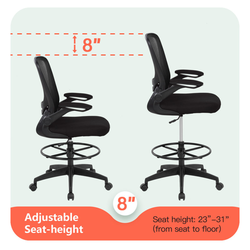 Tabouret de dessinateur pivotant à hauteur ajustable en filet avec repose-pieds et support lombaire