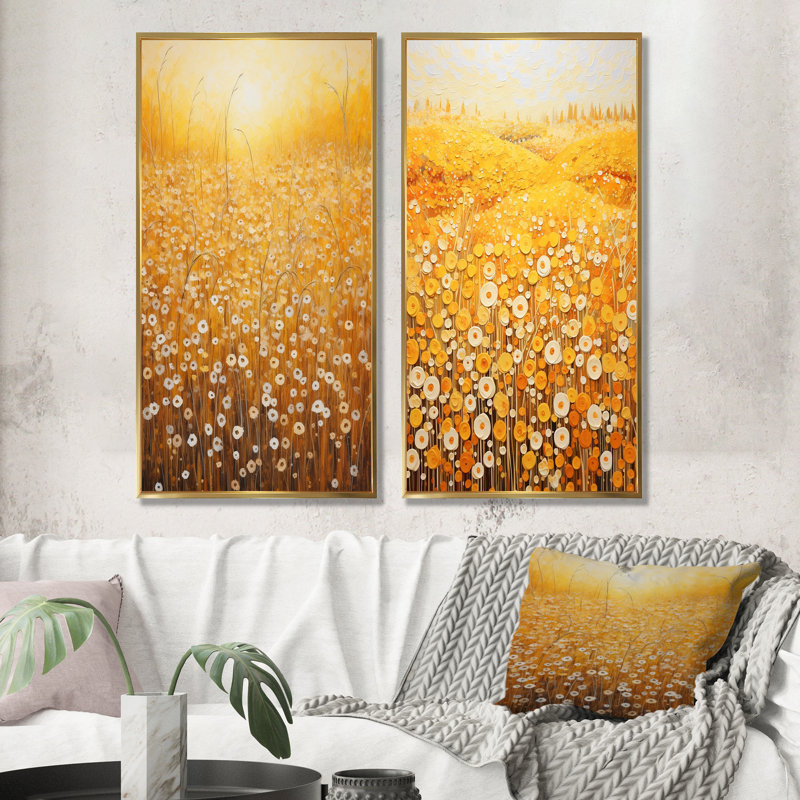 Ensemble de salon 2 pièces Golden Flower, H 32 po x l 33 po, Encadrement doré