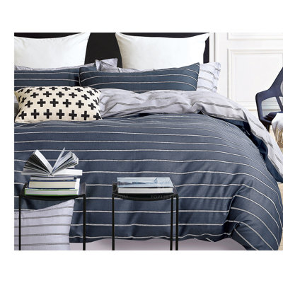 Ensemble d'édredon réversible en coton standard bleu / gris 