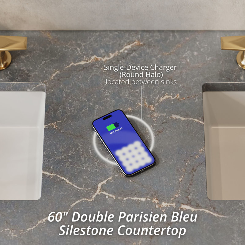 Myrrin 60'' W Double Vanity, Bright White, Parisien Bleu