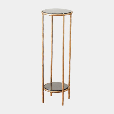 Iron Pedestal-Antique Brass W/Black Marble-Med