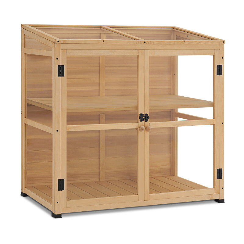 40.2" W x 24" D Wooden Cold Frame Greenhouse with Adjustable Shelf & Lockable Door