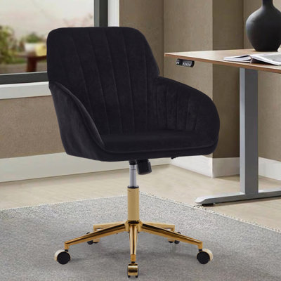 Ty Office Chair With Ergonomic - Black Velvet, Comfortable, Golden Base, Adjustable For Home Bedroom Use Ergonomic, Comfortable Seat , Base