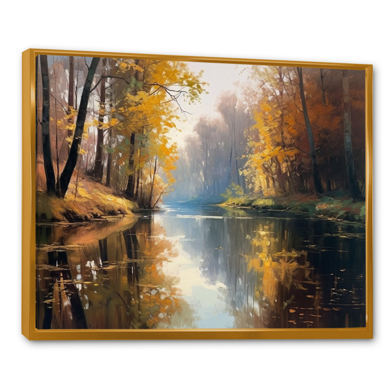 «Whimsical River and Forest IV», reproduction d'art sur toile, Cadre flottant doré, H 12 po x l 20 po x P 1 po