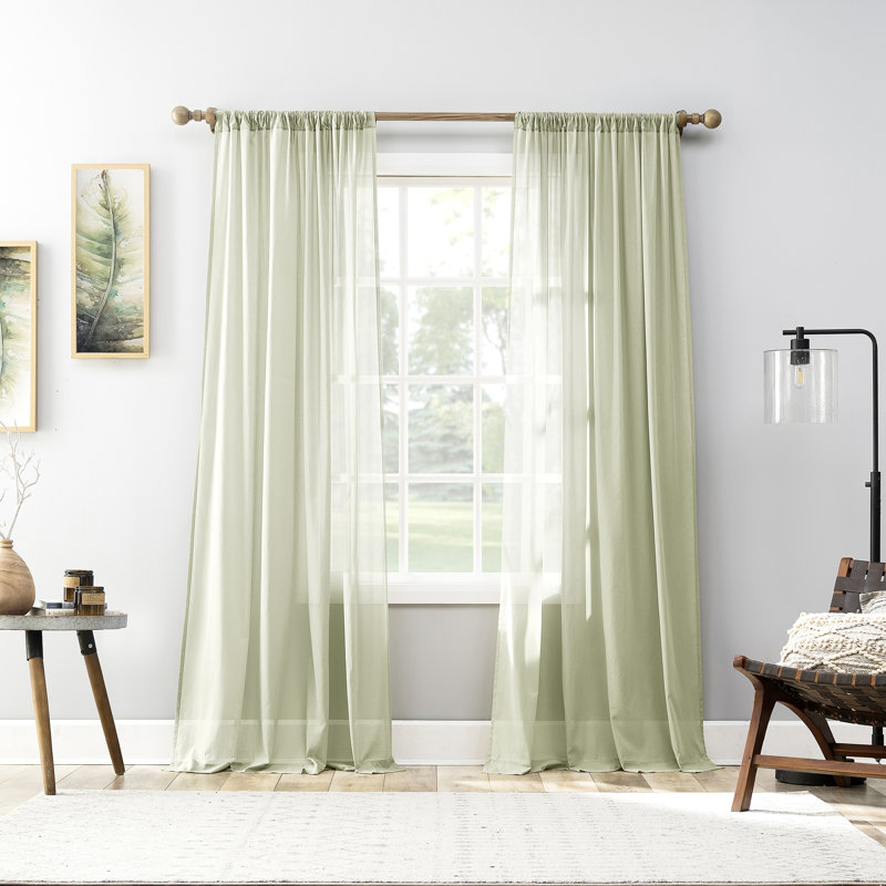 Light Moss Cotton Sheer Rod Pocket Curtain Panel 50" x 96"