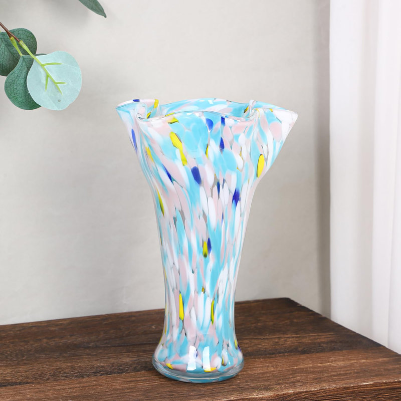 Vase d'art 9,0 "soufflé à la main, conception à large ouverture, convenant au salon, à la salle de bain et à la bibliothèque