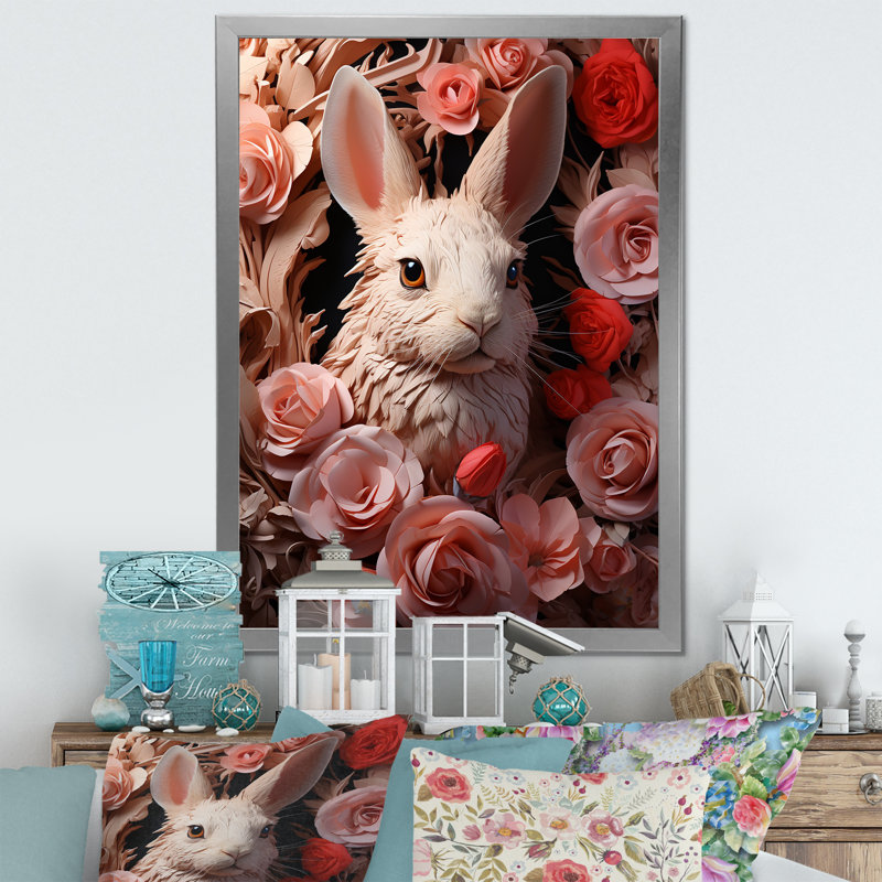 Romantiques moments de lapin sur toile, Cadre photo argenté, H 44 po x l 34 po x P 1,5 po