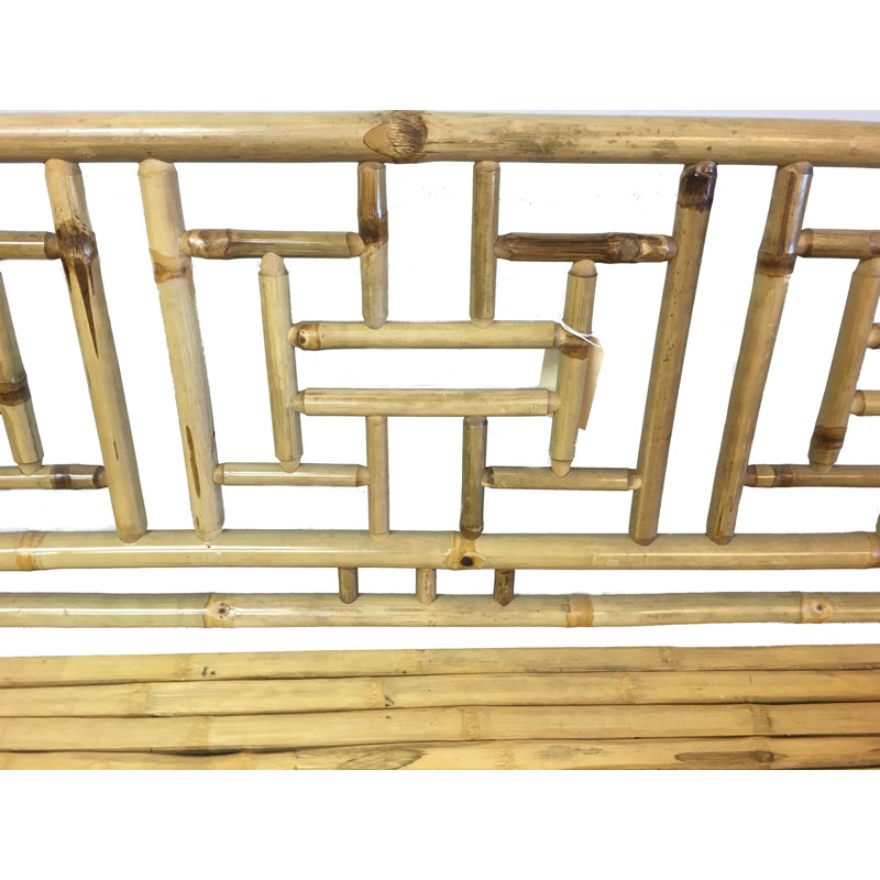 Banc standard en bambou naturel avec dossier quadrillé, L 54 po x l 21 po x H 36 po
