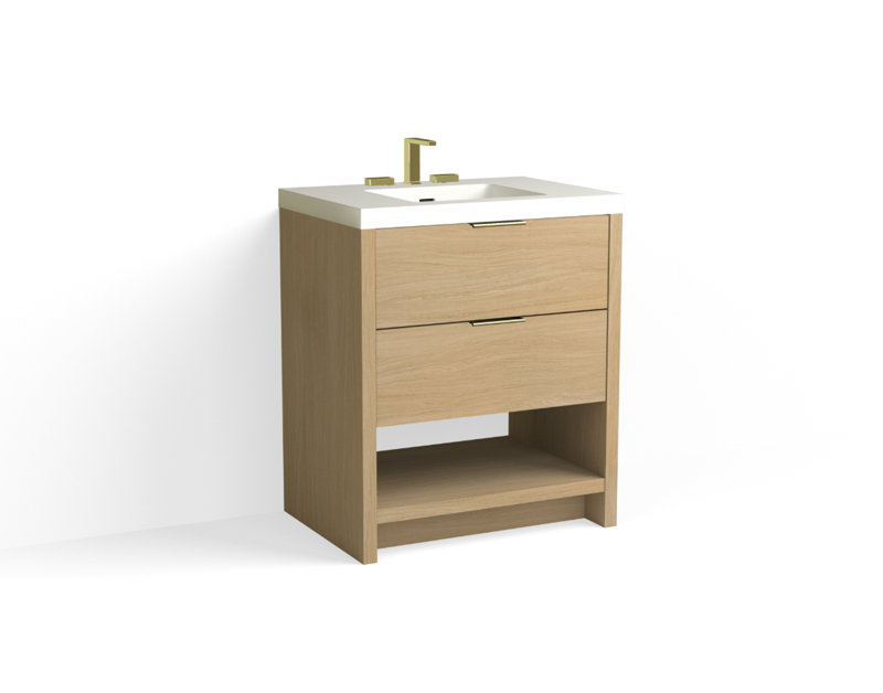 30 in. Handmade Single Vanity, Matte White/Single, Biondo, Satin Brass