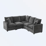 Modern L Shape Modular Sectional Sofa 5 Seat Chenille Couch with 2 Pillows Combinable for Room