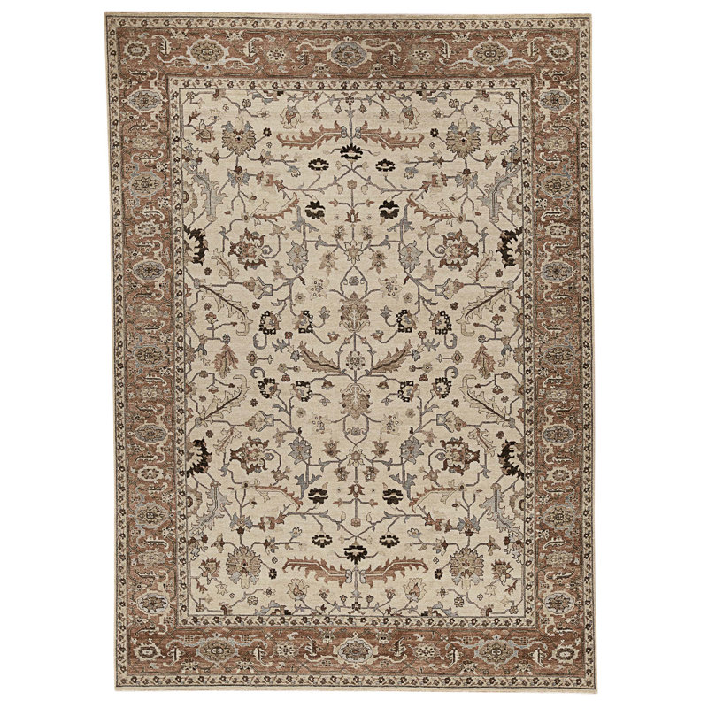 Hand Knotted Area Rug in Beige And Rust