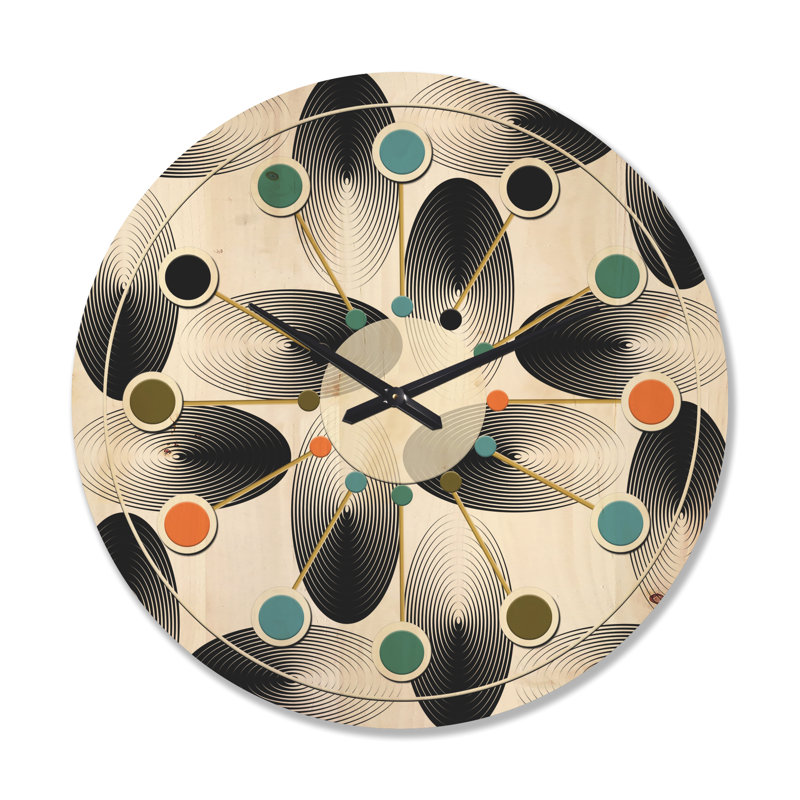 Horloge murale géométrique en bois à motif abstrait IV, Grand
