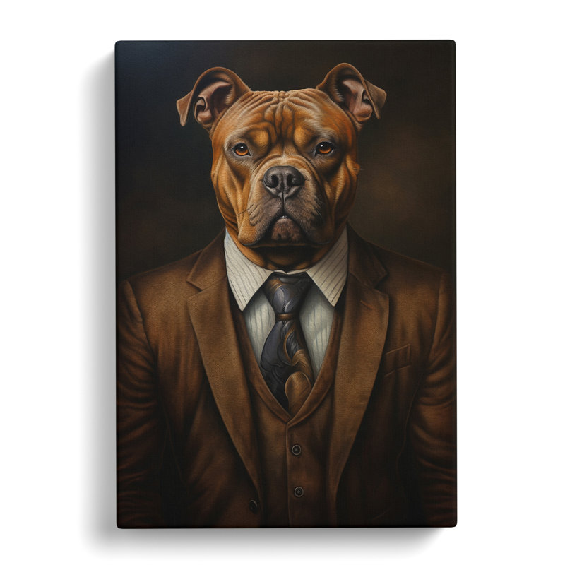 Staffordshire Bull Terrier in a Suit Painting No.3 - Wrapped Canvas, 50cm H x 35cm W x 3cm D