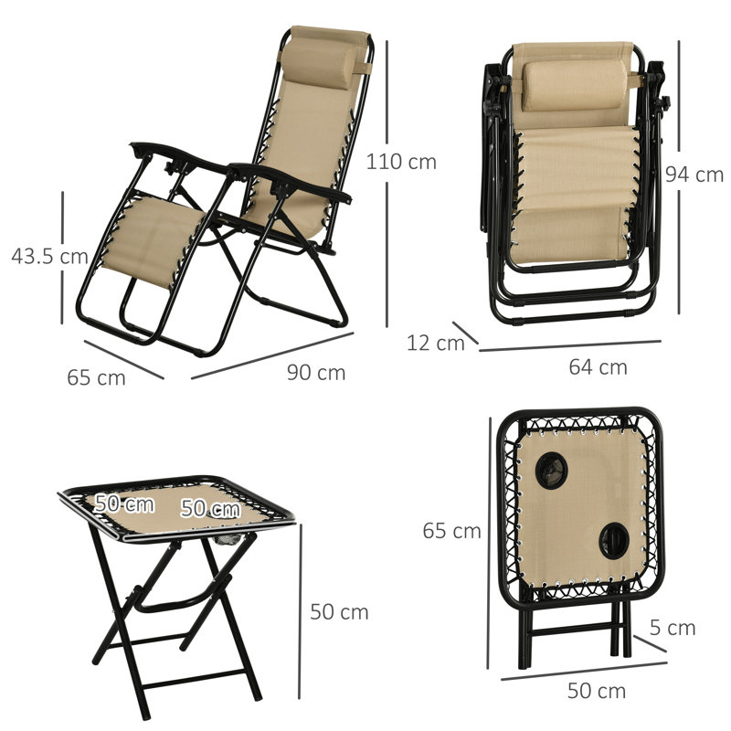 Plemons 65cm Long Reclining Double Chaise, Khaki