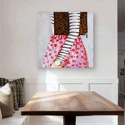 Fashionable Woman with Leopard Bag - Contemporary Pink Metal Print