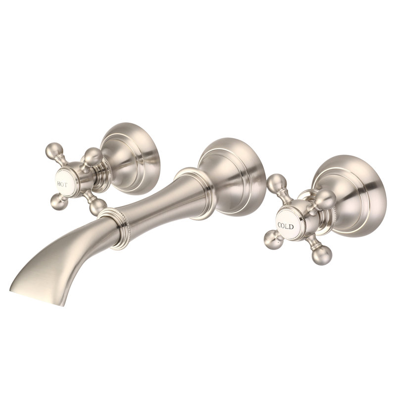 2-handle Bathroom Faucet, Round Metal Cross Handles with Labels, Brushed Nickel