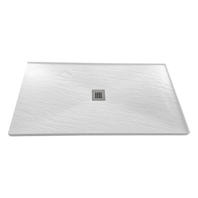 Receveur de douche d'angle Streamline GSRB-670-668 de 152,4 cm x 91,4 cm (60 po x 36 po) en surface solide blanc mat avec bonde centrale