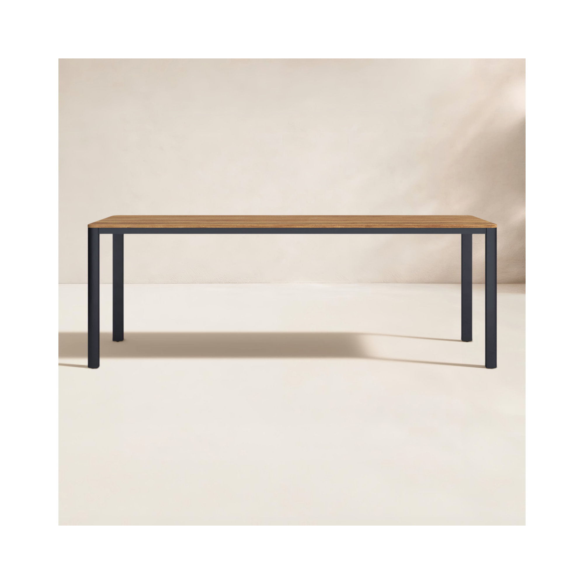 Morones Rectangular Dining Table in Solid Reclaimed Teak with Black Rounded Edge Aluminum Legs, 39" W x 86" L x 30.3" H