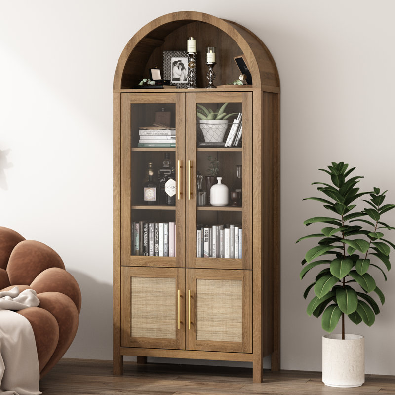 71'' Tall Arched Storage Display Cabinet, Natural