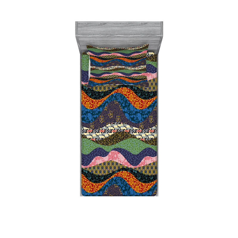 Microfiber Abstract Sheet Set, Twin Sheet Set with Fitted Sheet