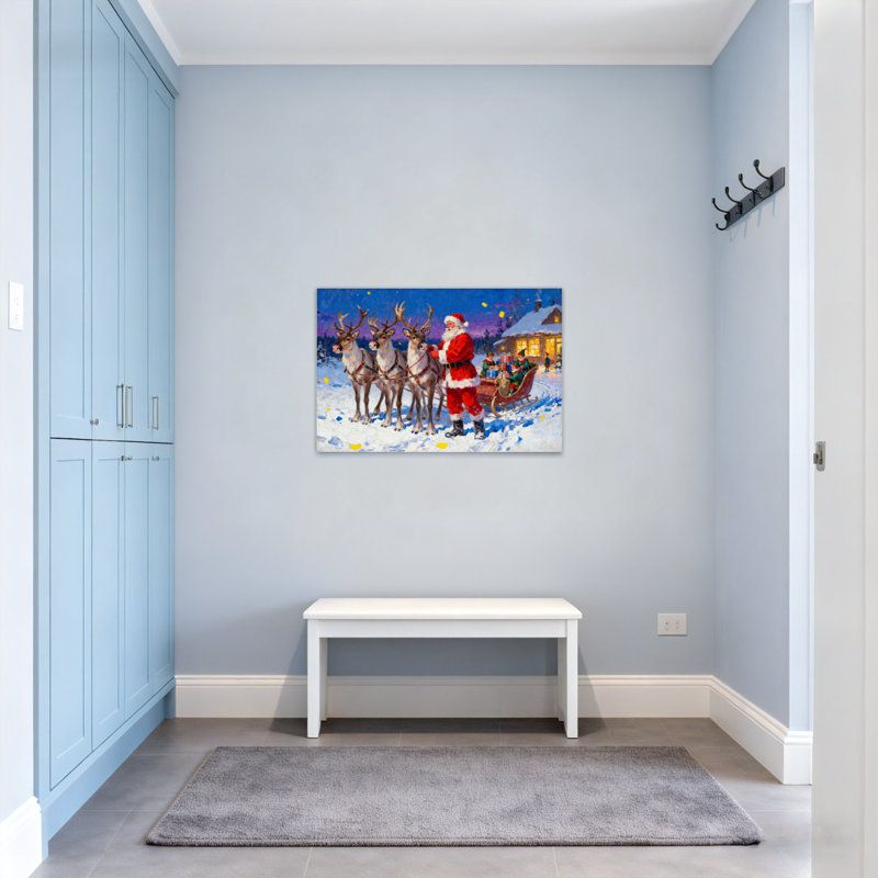Noël, père Noël, renne, traîneau, scène d'hiver, maison de Noël, H 16 po x l 24 po