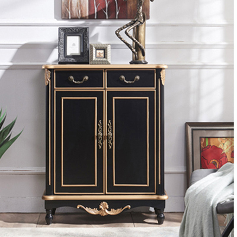 Fine Carved Art Solid Wood Storage Cabinet Solid Wood Accent Cabinet, Black
