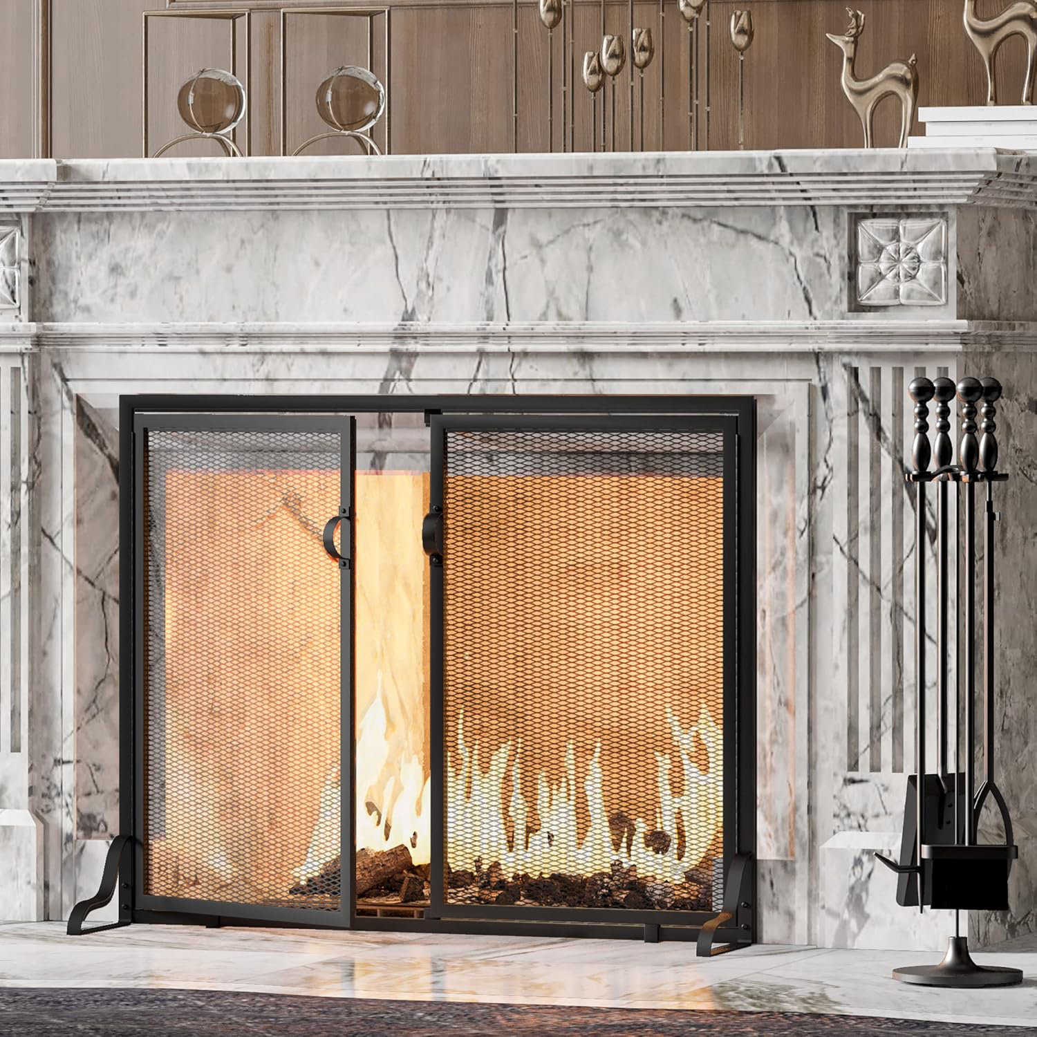 Symple Stuff 37.8X30.7 In Flat Fireplace Screen With Doors 2-Pannel