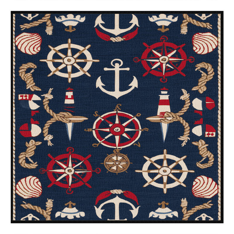 Washable Maritime Symbols Nautical Area Rug, Rectangle 2' x 3'