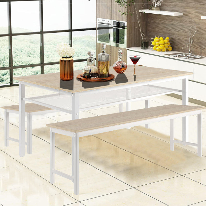 Kelcei 4 - Person Four Leg Dining Set, Oak Wood, White, White/Oak
