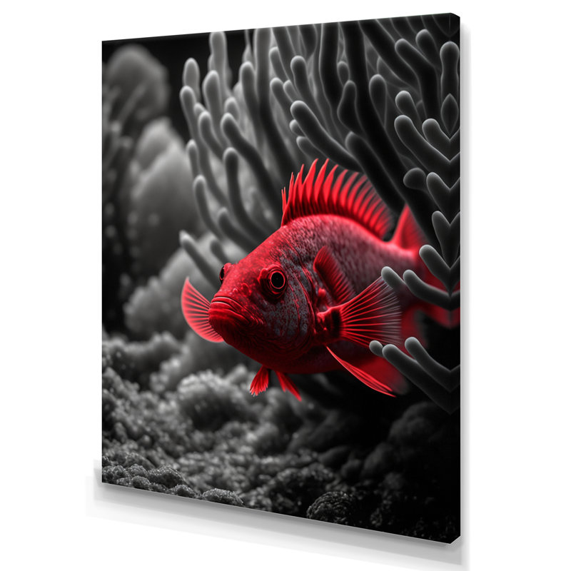 «Munmro Black and Red Tropical Fish VII», reproduction sur toile, L 24 po x H 32 po, Toile tendue