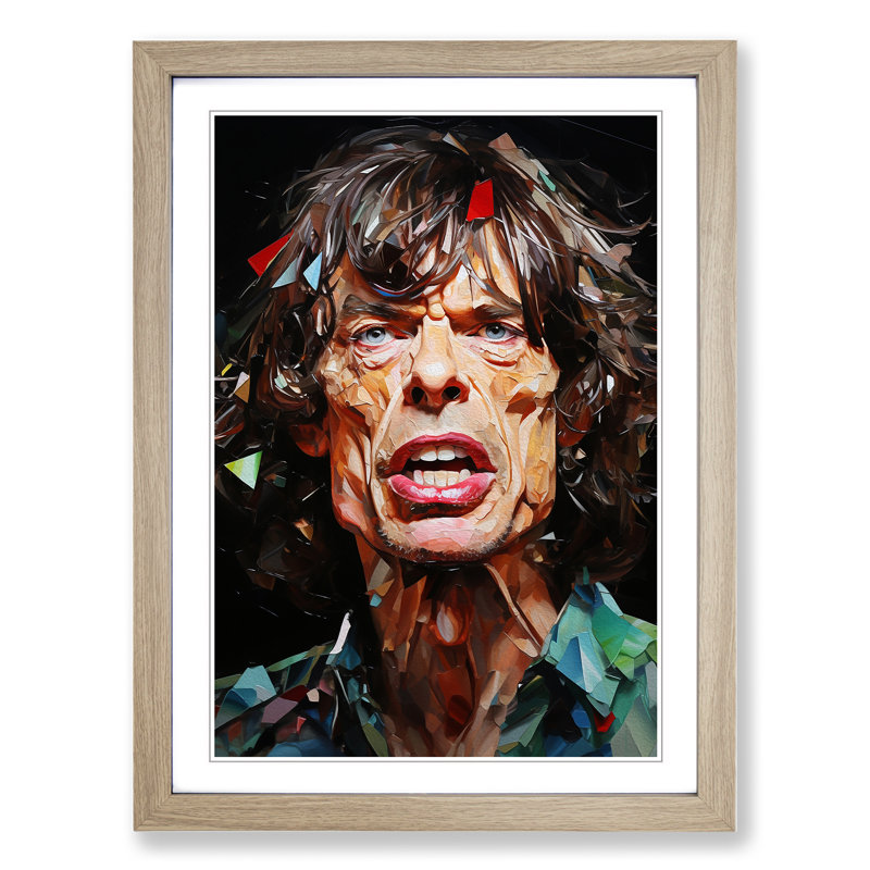 XYZ-FRM-V1223-4496 Mick Jagger Neo-Plasticism - Single Picture Frame Print on Wood, 64cm H x 46cm W x 2cm D, Oak 