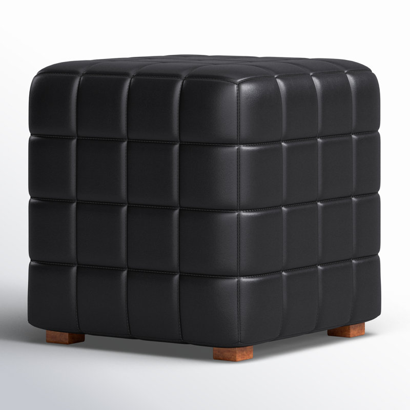 Carlo Square Leather Ottoman, Black