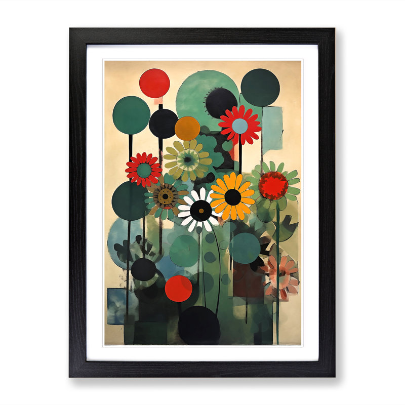 Bauhaus Style Flowers - Framed Print, 34cm H x 25cm W, Oak Framed