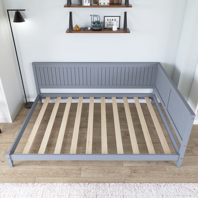 Lit plateforme en bois avec accoudoirs, Gris, Lit double