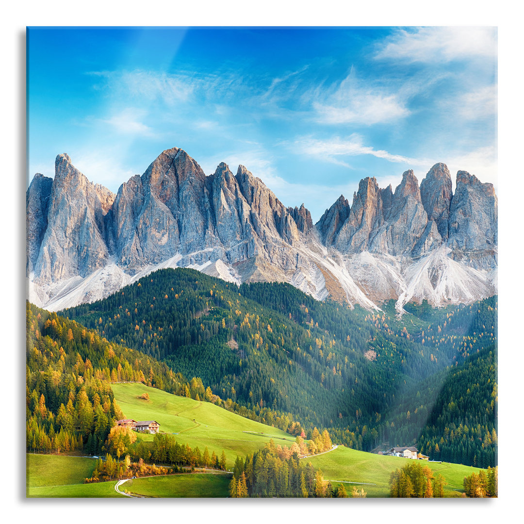 Glasbild Bunte Waldlandschaft vor den Dolomiten