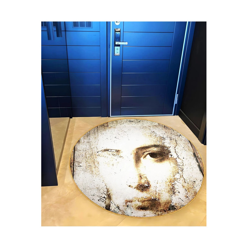 Beige Antique Woven Carpet With A Woman's Face Pattern, Round 2'8"