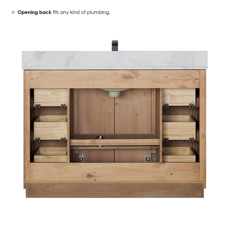 Meuble-lavabo simple 48 po avec comptoir en quartz blanc Calacatta sans miroir Deach