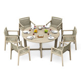 4 Seats 5 Pcs Grade-A Weathered Teak Wood Dining Set: 60" Sema Round Table And 4 Sema Arm Chairs #11Se3504
