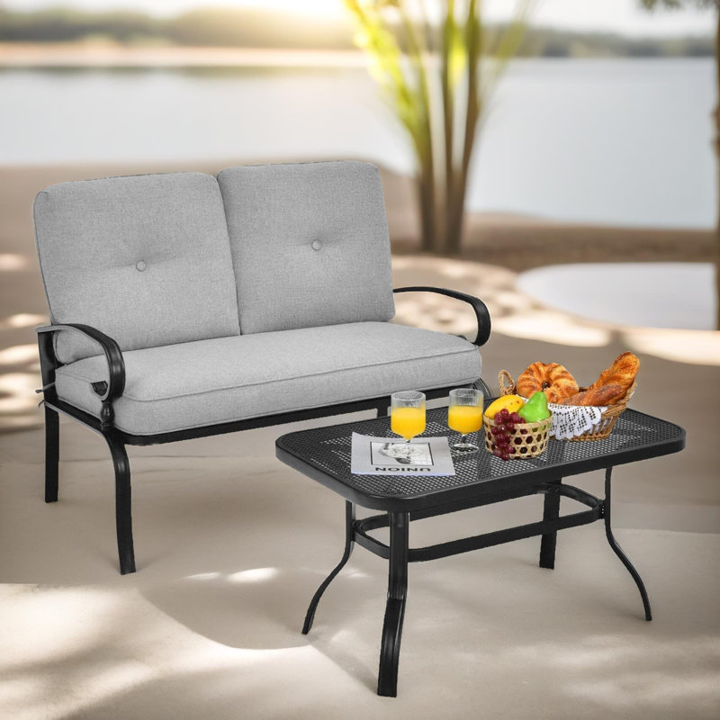 2 - Person 49cm Long Bistro Set With Padded Cushions And Table