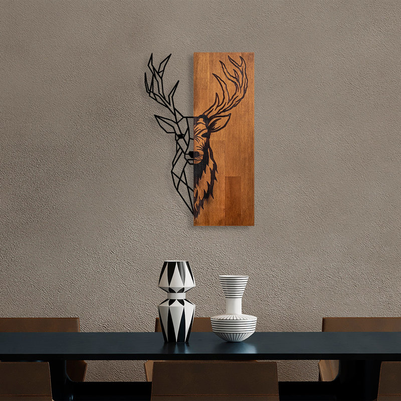 Elegant Decorative Wooden Wall Accessory, Walnut & Black, 12.9 x 22.8 inches | 100% Solid Wood (Thickness: 1.2 inches) & Durable Metal (Thickness: 0.06 inches) | Perfect for Home Décor, Easy Wall Hanging Design