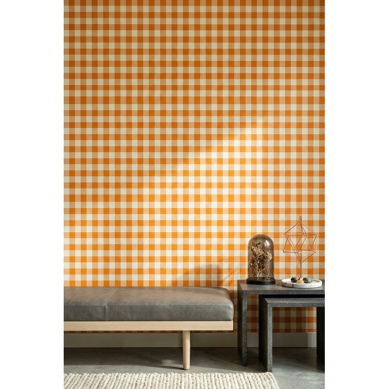 Papier peint à carreaux orange vichy, Textured Non-Pasted