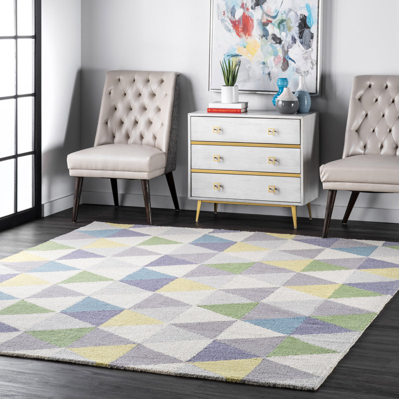 Geometric Wool Hand Woven Area Rug, Rectangle 183 x 274cm